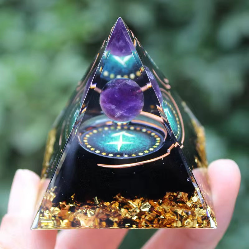 Twelve Zodiac Signs Orgone Pyramid with Amethyst for Home Decoration Unique Gift Idea for Family and Friends