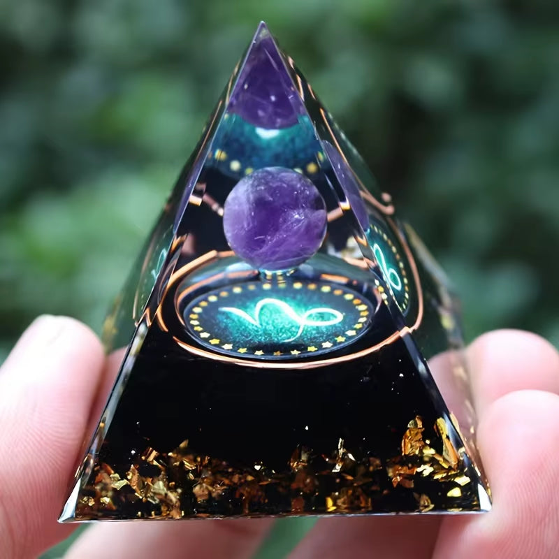 Twelve Zodiac Signs Orgone Pyramid with Amethyst for Home Decoration Unique Gift Idea for Family and Friends