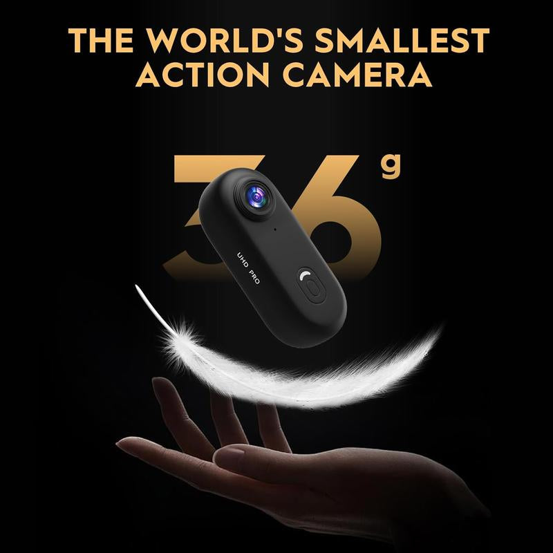 64GB 4K Thumb Action Camera, Mini Body Cameras, Wearable Pocket Vlogging Camera, Multiple Accessory Mount Anywhere Small Portable Hands-Free Helmet Cam for Work, Cycling, Travel, Pet Walking (Black