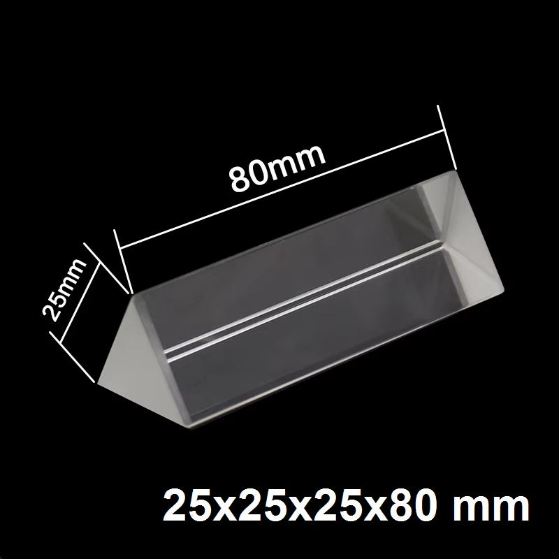 25X25X80Mm Triangular Prism BK7 Optical Prisms Glass Physics Teaching Refracted Light Spectrum Rainbow Children Students Present