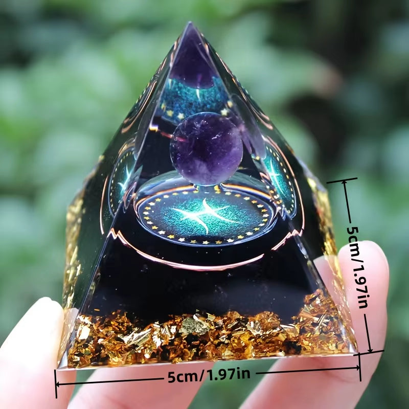 Twelve Zodiac Signs Orgone Pyramid with Amethyst for Home Decoration Unique Gift Idea for Family and Friends