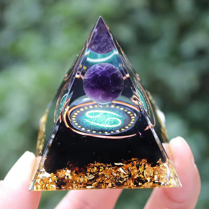 Twelve Zodiac Signs Orgone Pyramid with Amethyst for Home Decoration Unique Gift Idea for Family and Friends